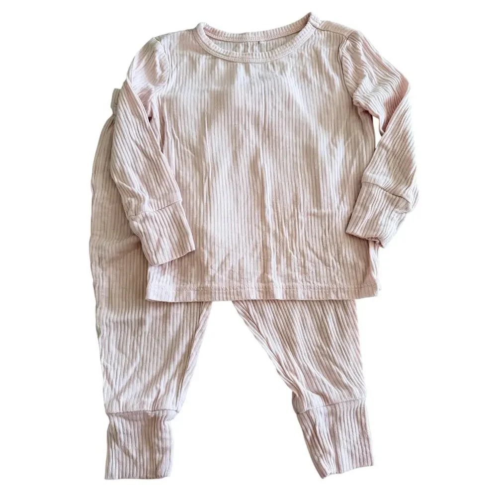 Posh Peanut Girls' Ribbed Pajama Set - Sandy Blush